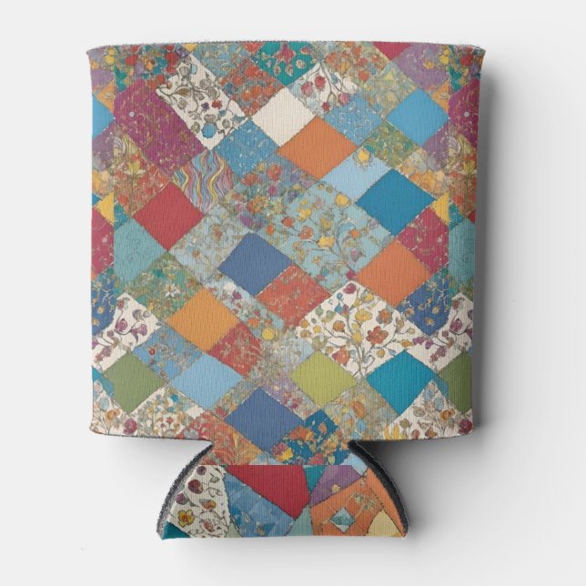 Enfriador De Latas Buho Floral Patchwork Diamantes (Anverso)