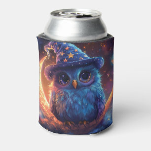 Enfriador De Latas Búho Mágico Adorable en la Luna: Arte de Fantasía 