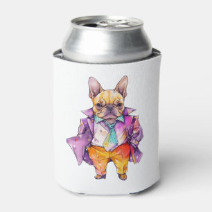 Enfriador De Latas Bulldog francés colorido a la acuarela. Frenchie