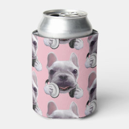 Enfriador De Latas Bulldog francés con Ilustracion de audífonos