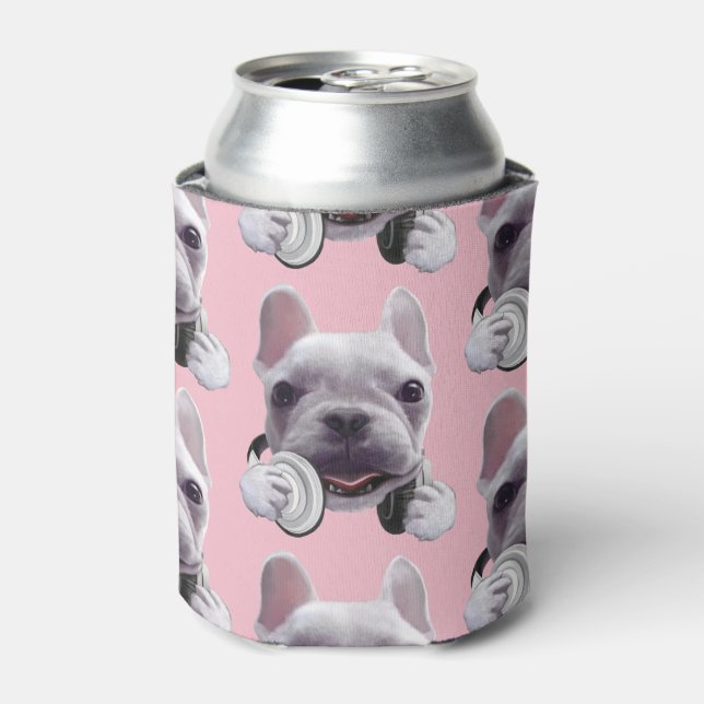 Enfriador De Latas Bulldog francés con Ilustracion de audífonos (Lata Anverso)