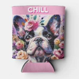 Enfriador De Latas Bulldog francés con Rosas Pintura impresionista
