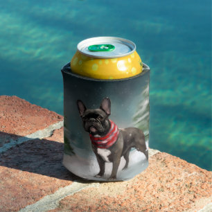 Enfriador De Latas Bulldog francés en Navidades de nieve