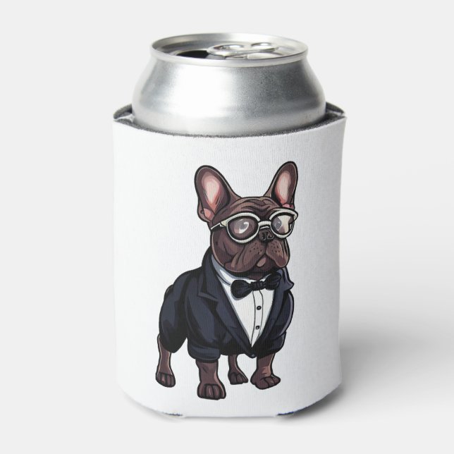 Enfriador De Latas Bulldog francés en Tuxedo vistiendo gafas (Lata Anverso)