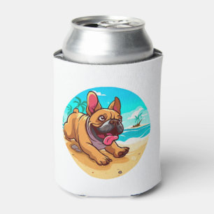 Enfriador De Latas Bulldog francés en una playa