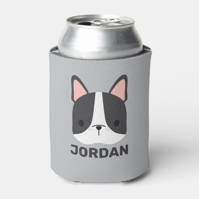 Enfriador De Latas Bulldog francés lindo con nombre personalizado (Lata Anverso)