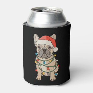Enfriador De Latas Bulldog Francés Perro Gorro de Santa Feliz Navidad