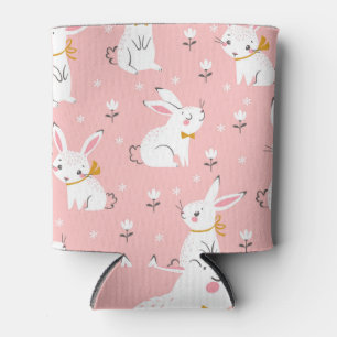 Enfriador De Latas Bunnies blancos: Floral sin foco