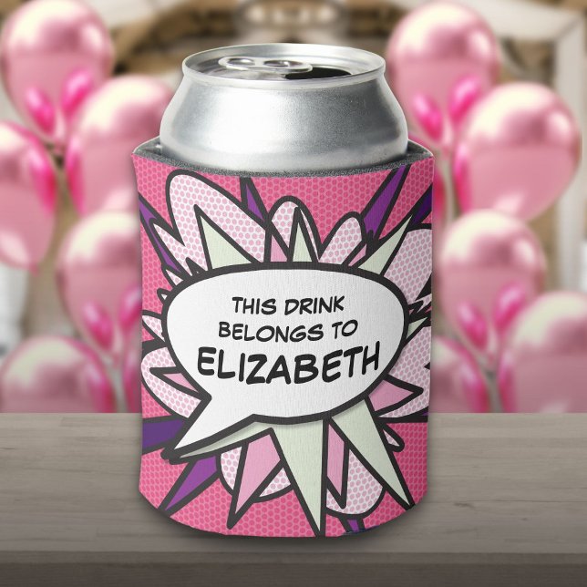 Enfriador De Latas Burbuja del discurso moderno y divertida rosa pers (Modern Funny Pink Personalized Speech Bubble Can Cooler)