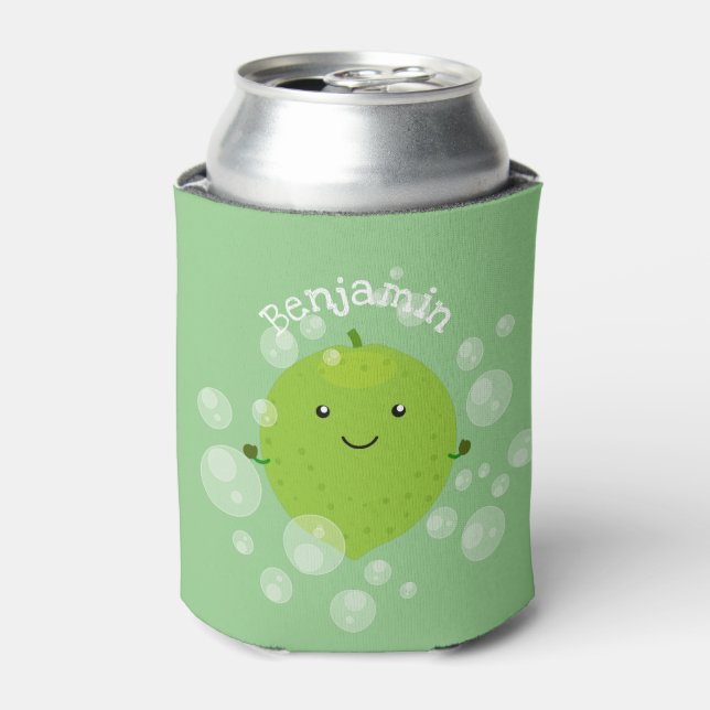 Enfriador De Latas Burbujas de cal verde suave ilustracion personaliz (Lata Anverso)