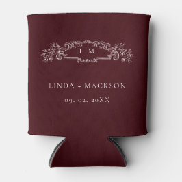 Enfriador De Latas Burgundy botanical crest monogram wedding