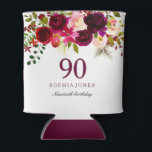 Enfriador De Latas Burgundy Floral Boho 90th Birthday Party<br><div class="desc">Refrigerador de bebidas de la fiesta de cumpleaños 90th Burgundy Floral Boho Ver colección coincidente en Niche y Nest Store</div>