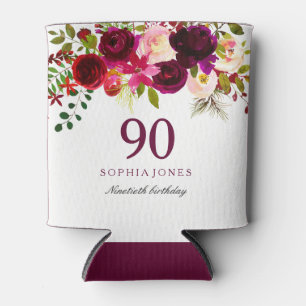 Enfriador De Latas Burgundy Floral Boho 90th Birthday Party