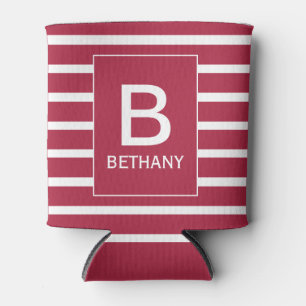 Enfriador De Latas Burgundy Rayado Personalizado Monograma