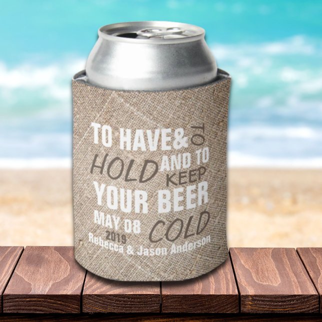 Enfriador De Latas burrega rústica boda de campo occidental (rustic burlap western country wedding favor can cooler)