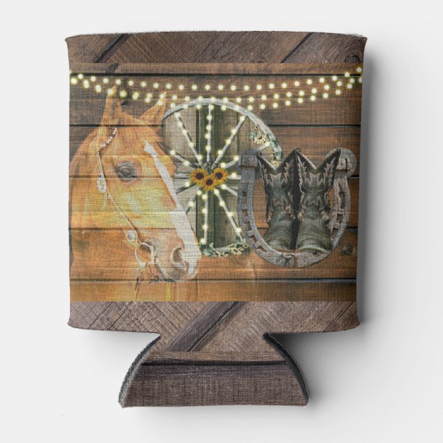 Enfriador De Latas Caballo Occidental Herradura Caballo Vagón Cowboy  (Anverso)