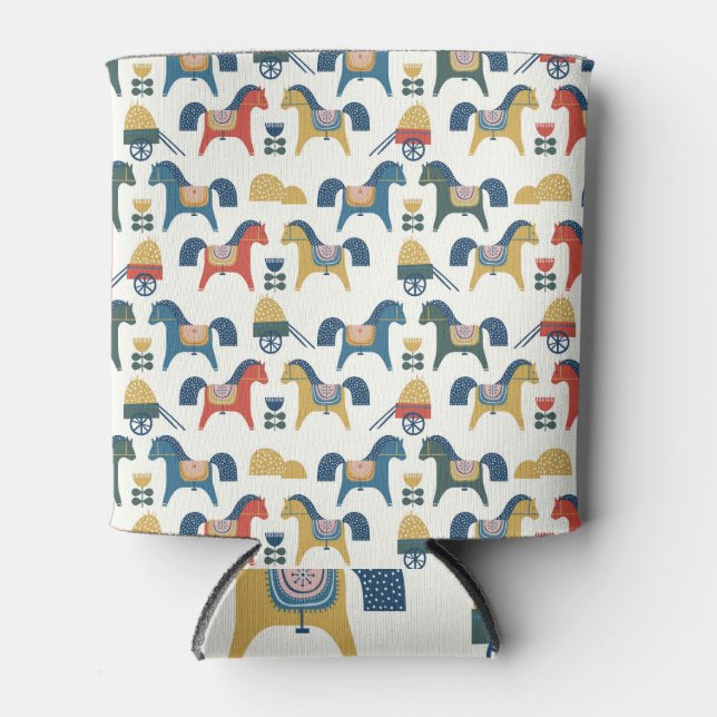 Enfriador De Latas Caballos escandinavos: arte popular colorido (Anverso)