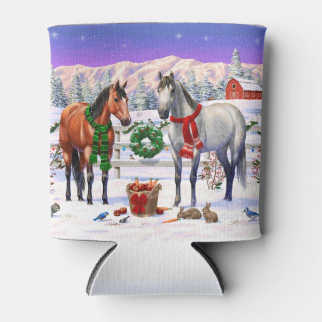Enfriador De Latas Caballos navidades en nieve (Anverso)