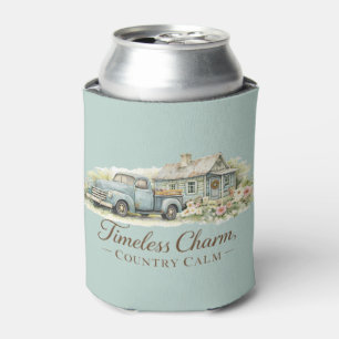 Enfriador De Latas Cabaña Camioneta Azul Vintage Flor Silvestre Tranq