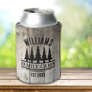 Enfriador De Latas Cabaña Familiar Personalizada Bosque Rústico Nombr