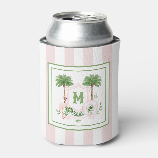 Enfriador De Latas Cabana Stripes Palm Beach Monogram Crest (Lata Anverso)