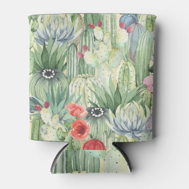 Enfriador De Latas Cacti, suculentos: acuarela floral. (Anverso)