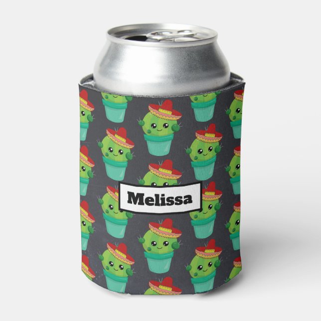 Enfriador De Latas Cactus en un patrón de Sombrero (Lata Anverso)