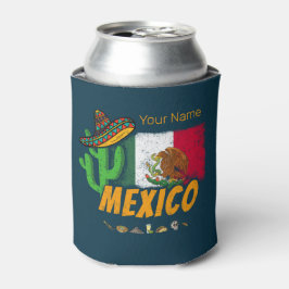Enfriador De Latas Cactus mexicanos de vintage con souvenir de la ban