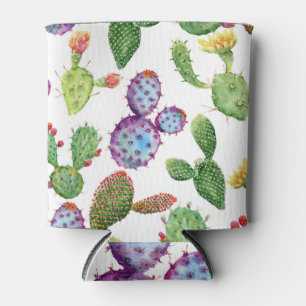 Enfriador De Latas Cactus Tropical: Patrón acuarela sin foco