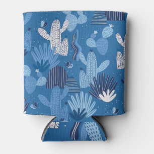 Enfriador De Latas Cactusa vintage de verano, fondo azul.
