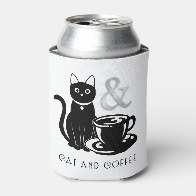 Enfriador De Latas Café de Gato Gato Amante del Café Negro y Blanco (Lata Anverso)