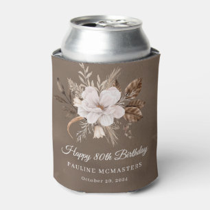 Enfriador De Latas Caída Neutra de Floral Blanca 80 cumpleaños