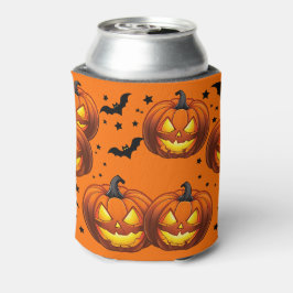 Enfriador De Latas Calabaza de Halloween y murciélagos