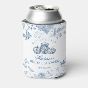Enfriador De Latas Calabaza de Toile Azul Floral Otoñal Francés Boda 