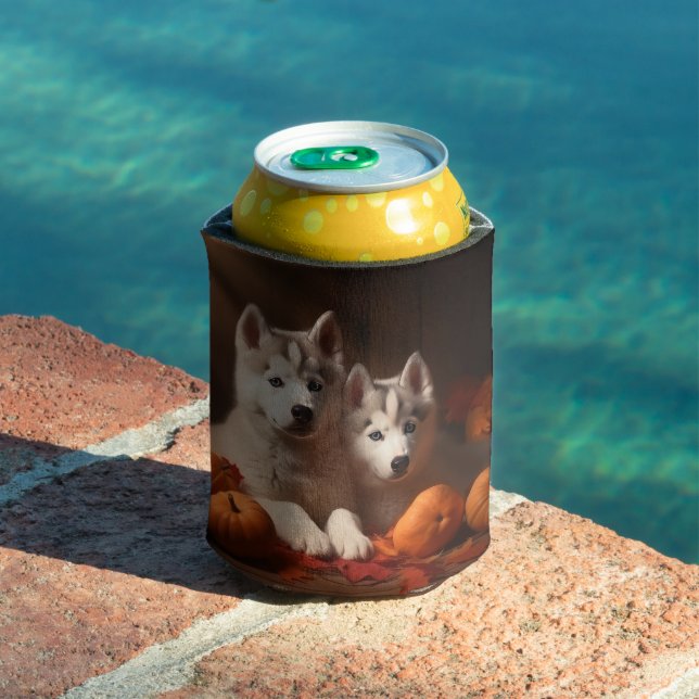 Enfriador De Latas Calabaza deslumbrante siberiana Husky Puppy otoño (Piscina in situ)