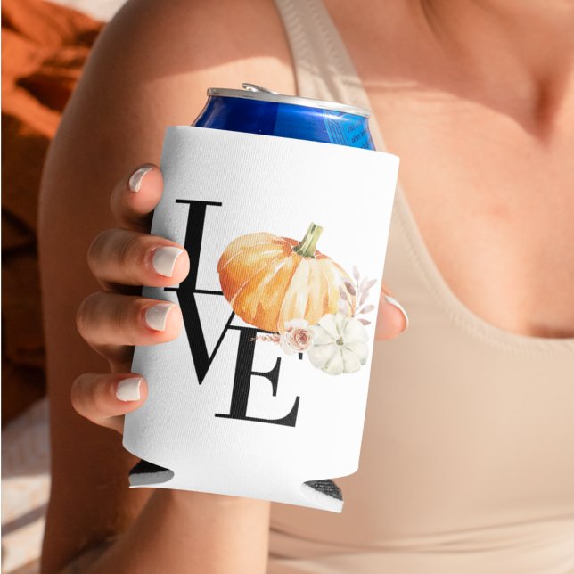 Enfriador De Latas Calabaza Naranja acuarela moderna con amor (Subido por el creador)