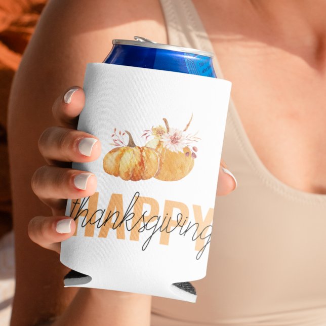 Enfriador De Latas Calabazas acuarelas y Naranja Feliz Día de Acción  (Subido por el creador)