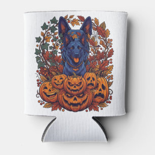 Enfriador De Latas Calabazas de Halloween Pitbull Azul Hojas de Otoño