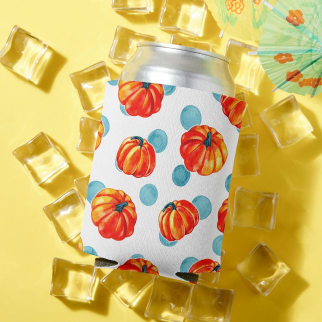 Enfriador De Latas Calabazas de Naranja acuarela puntos de Polka azul (Verano in situ)
