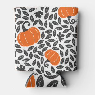 Enfriador De Latas Calabazas, hojas: lindo patrón otoño.