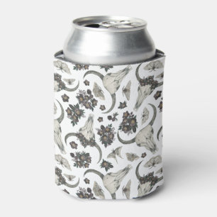 Enfriador De Latas Calavera animal gótica con patrón de flores