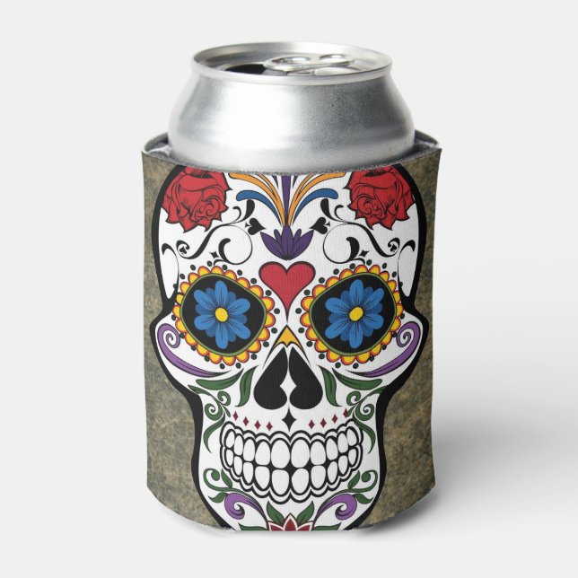Enfriador De Latas Calavera de azúcar de flores (Lata Anverso)