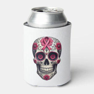 Enfriador De Latas Calavera de azúcar de lazo rosa Calavera Concienci