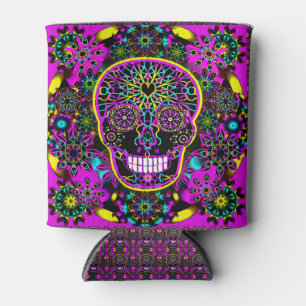 Enfriador De Latas Calavera de azúcar Neon Pink