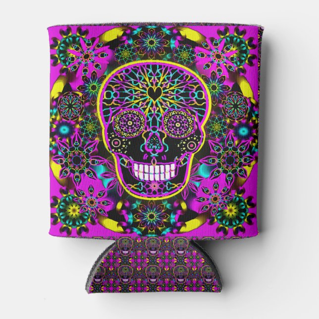 Enfriador De Latas Calavera de azúcar Neon Pink (Anverso)