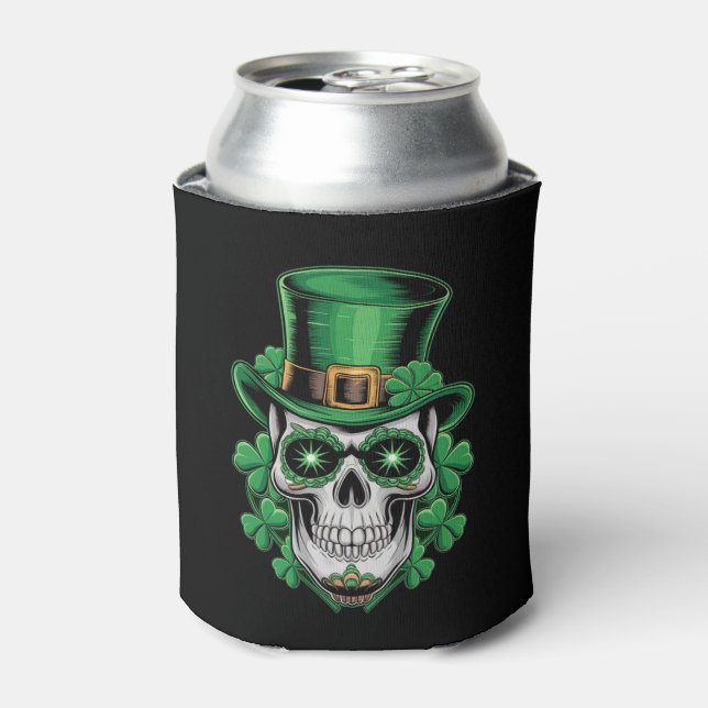Enfriador De Latas Calavera de azúcar St Patrick Day Lucky Shamrock (Lata Anverso)
