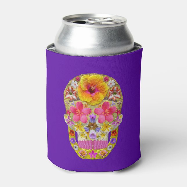 Enfriador De Latas Calavera de flores 4 - Tropical (Lata Anverso)