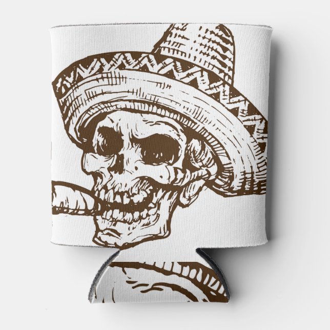 Enfriador De Latas Calavera de fumadores: Ilustracion Gorra mexicano (Anverso)
