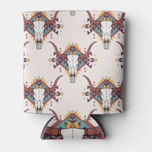 Enfriador De Latas Calavera de toros tribales: Boho Seamless