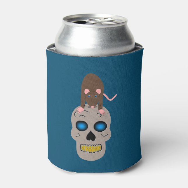 Enfriador De Latas Calavera gótica y Rat Halloween (Lata Anverso)